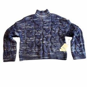 a.n.a. A New Approach Blue Cable Knit Sweater Mock Neck‎ Women’s Small NWT